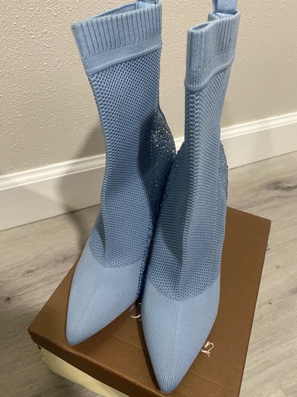 Steve Madden Light Blue Crystal Knit Stiletto Booties - Picture 4 of 8